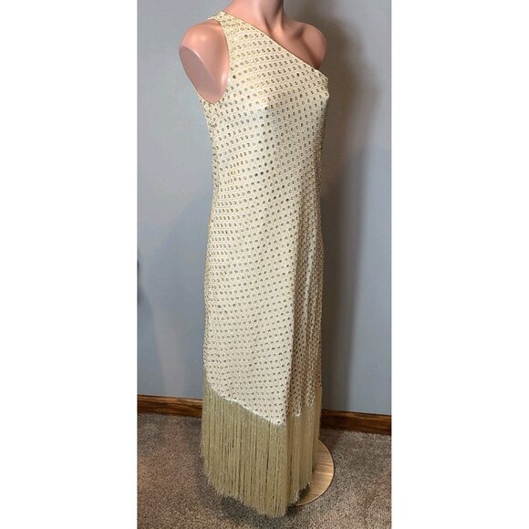 Dash and Dot Mirror Sequin Dress Fringe 1920s Gilded Gold Holiday Wedding New - Picture 4 of 11